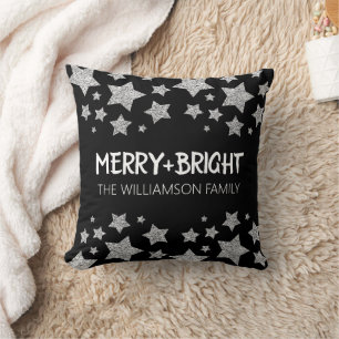Almofada Feliz Sparkle Star brilhante preto de Natal