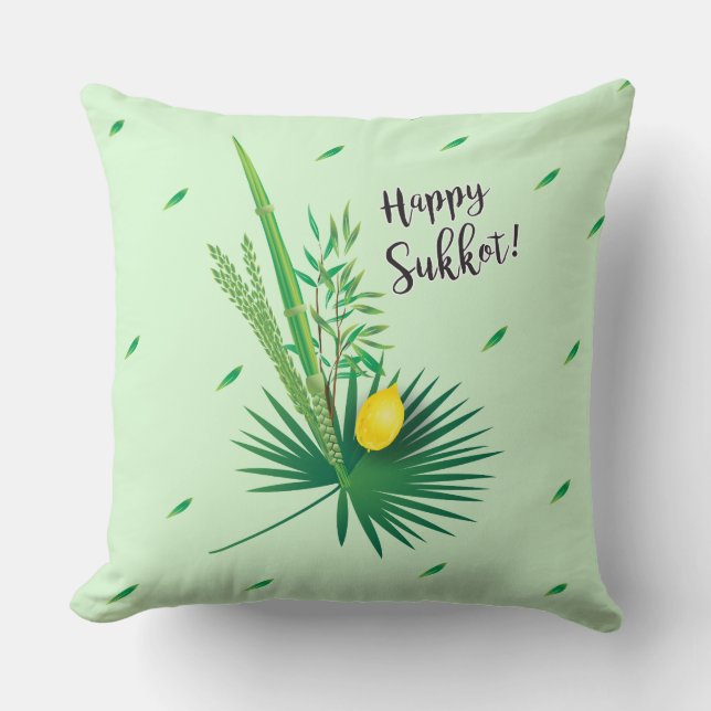 Almofada Feliz Sukkot Lulav e Etrog Watercolor Patterno (Frente)