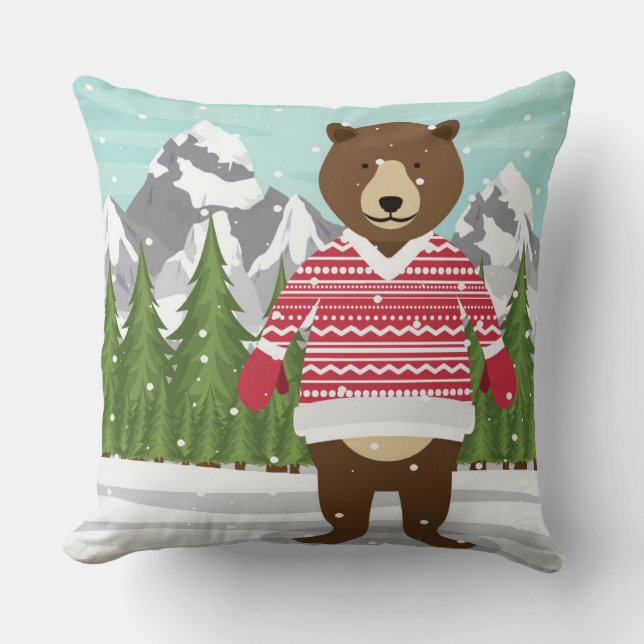 Almofada Feliz Urso De Natal Num Suor (Frente)