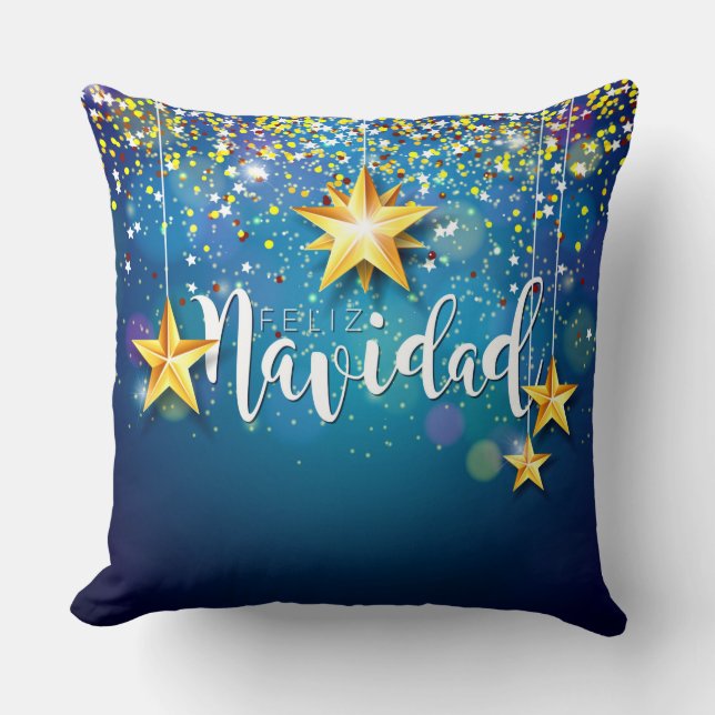 Almofada Felize Navidad Dourada Stars Natal (Frente)