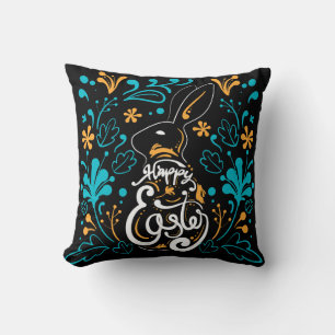 Almofada felz pascoa Bunny, Artsy Abstrato Floral, Preto