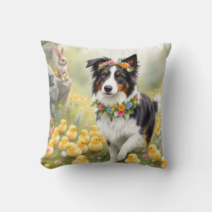 Almofada Felz pascoa Collie e Pintinhos