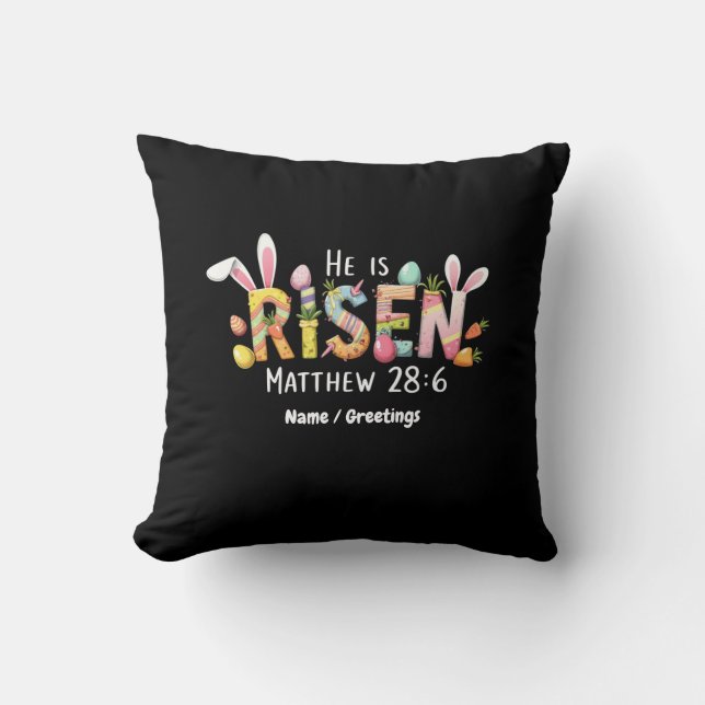 Almofada Felz pascoa! Ele É Risen Celebrar Jesus Cristo (Frente)