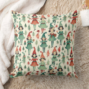 Almofada Fêmea Bonita Vintage Elves Natal Seasonal
