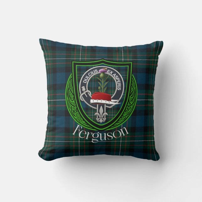 Almofada Ferguson Scottish Clan Tartan e Crest (Frente)