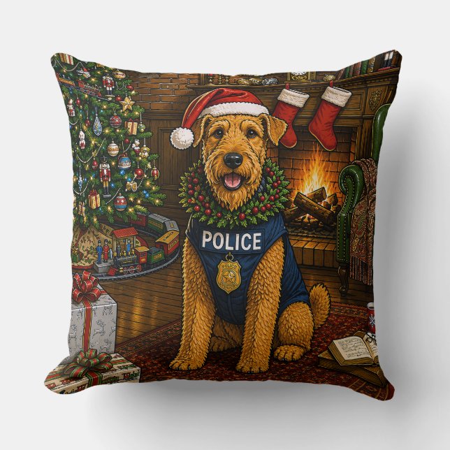Almofada Feriado da Polícia Airedale Terrier (Frente)