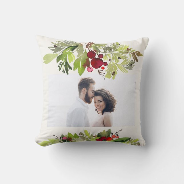 Almofada Feriado de folhagem de cor d'água de Natal feliz (Frente)