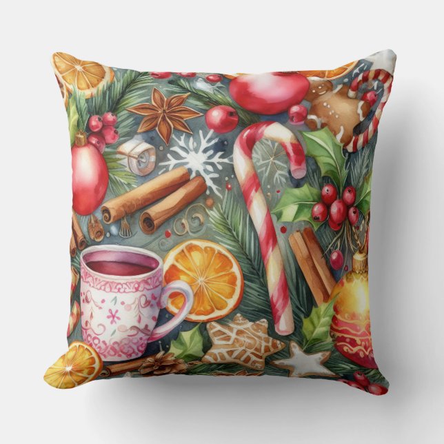 Almofada Feriado de Motifs Natal com Aquarela (Frente)