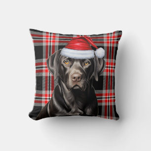 Almofada Feriado de Natal da Xadrez de Labrador Negro