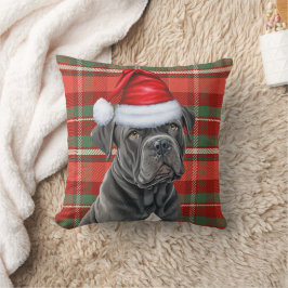 Almofada Feriado de Natal da Xadrez Vermelha Cane Corso
