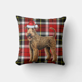 Almofada Feriado de Natal da Xadrez Vermelha do Cão Airedal