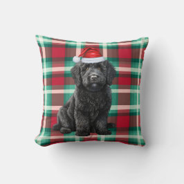 Almofada Feriado de Natal na Xadrez de Cachorro Labradoodle