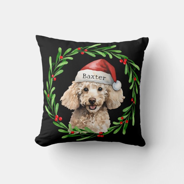 Almofada Feriado de Natal Poodle Santa Hat (Frente)
