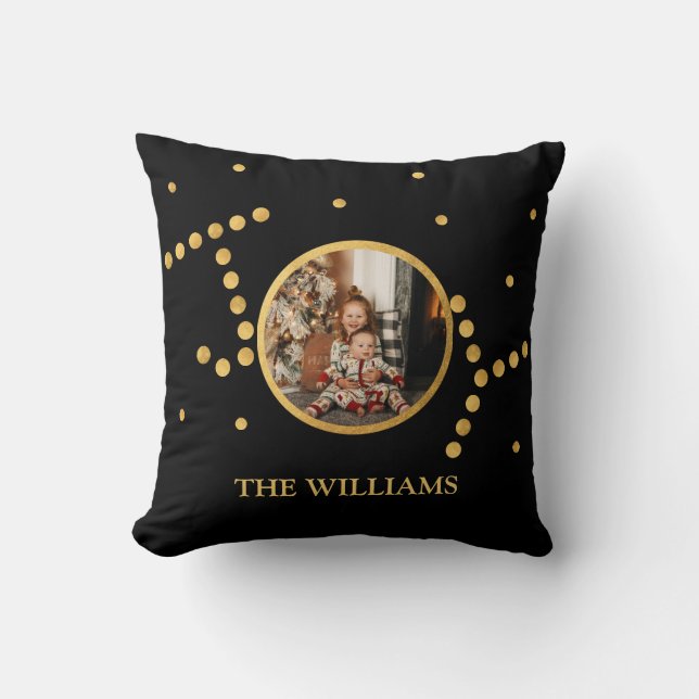 Almofada Feriado de Natal preto Dourado com Foto Personaliz (Frente)