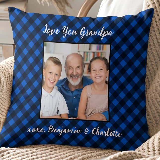 Almofada Feriado de Xadrez Azul de Foto Personalizado Gift  (Criador carregado)