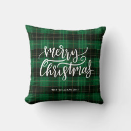 Almofada Feriado de Xadrez Verde de Manuscrito Feliz Natal