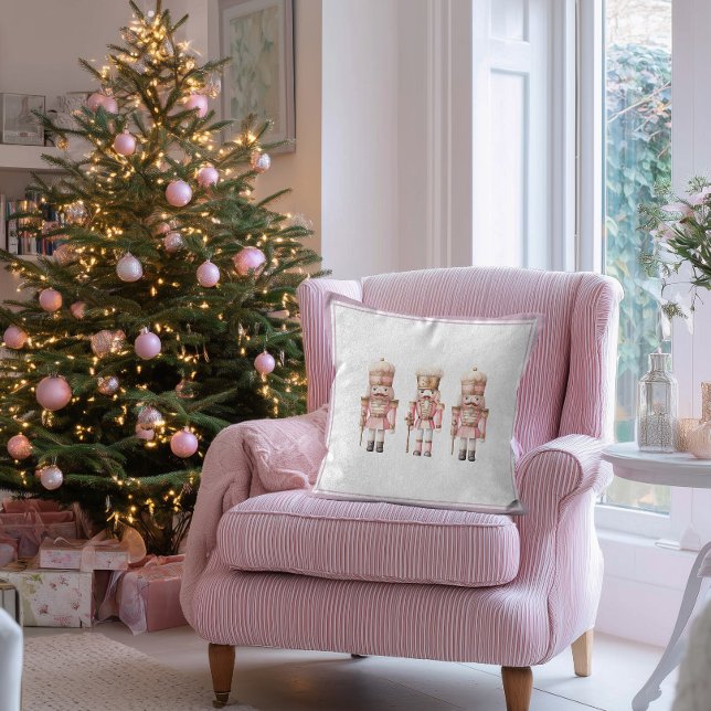 Almofada Feriado Festivo de Natal do Balé Nozes (Pink Nutcracker holiday throw pillow for girls)