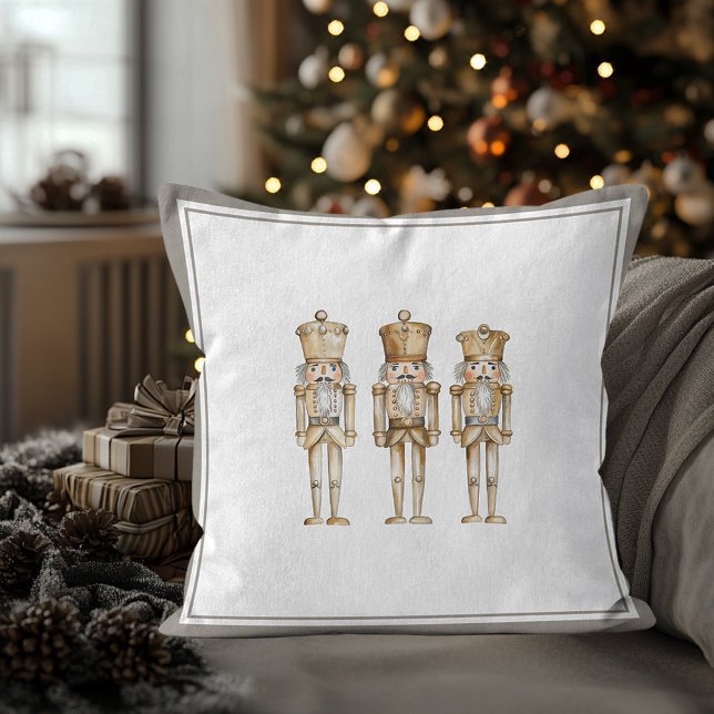 Almofada Feriado Festivo do Balé de Nozes Dourado (Gold Nutcracker traditional Christmas throw pillow)