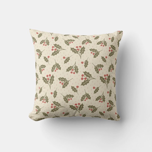 Almofada feriado Holly Berries Pattern (Frente)