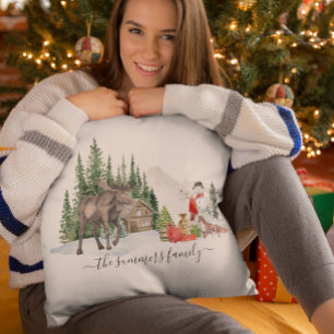 Almofada Feriado Natal Russo Woodland Moose Personalizado