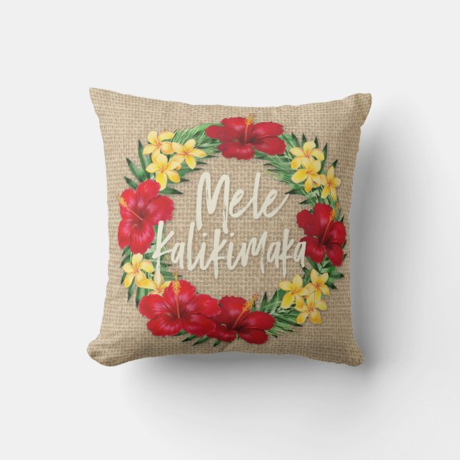Almofada Feriado Tropical Hawaiai Burlap, no Feriado do Hav (Frente)
