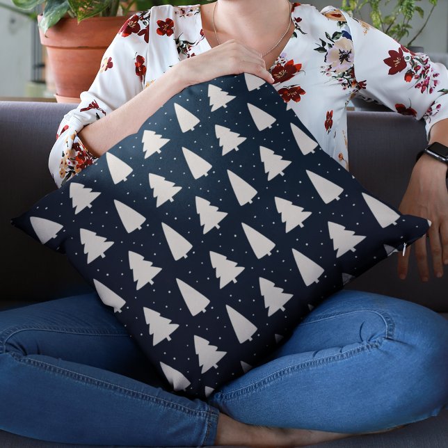 Almofada Feriados clássicos azuis das Árvores Brancas Moder (Criador carregado)