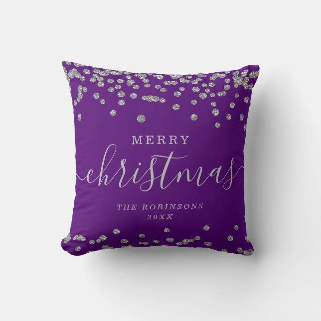 Almofada Feriados de Natal em prata simples Roxo brilhante (Frente)