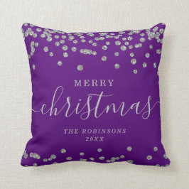 Almofada Feriados de Natal em prata simples Roxo brilhante