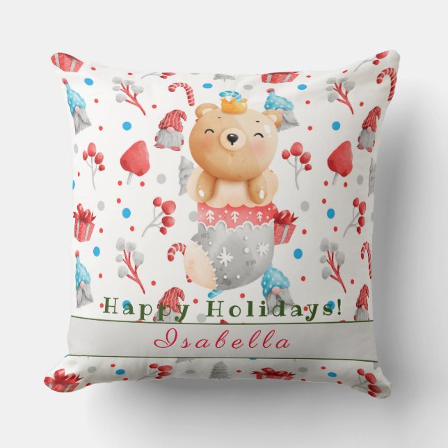 Almofada Feriados do urso Personalize o texto e o nome 20"X (Frente)