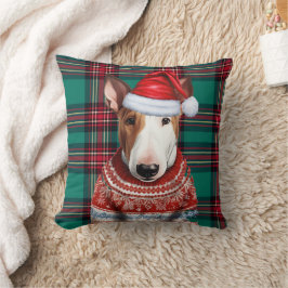 Almofada Férias de Natal Bull Terrier Red e Green Xadrez