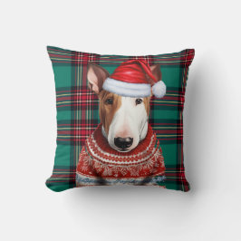 Almofada Férias de Natal Bull Terrier Red e Green Xadrez