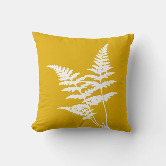 Almofada Fern branco elegante moderno sobre amarelo-mostard (Frente)