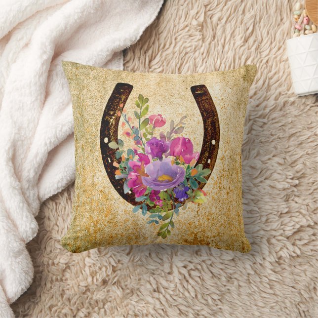 Almofada Ferradura Rústica Aquarela Floral Boa Sorte (Cobertor)