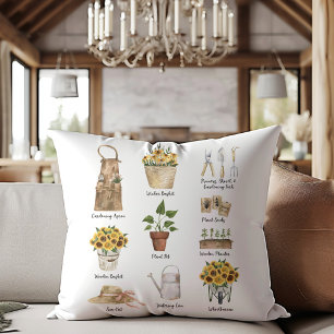 Almofada Ferramentas Essenciais de Jardinagem Aquarela Gira