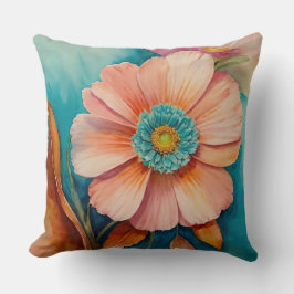 Almofada Ferrugem, Turquesas e Flores de Pêssego