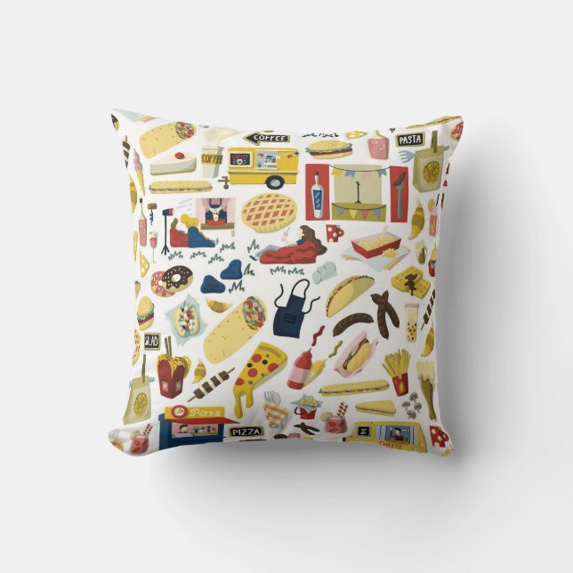 Almofada Fest de Caminhão de comida: Padrão de Cartoon (Frente)