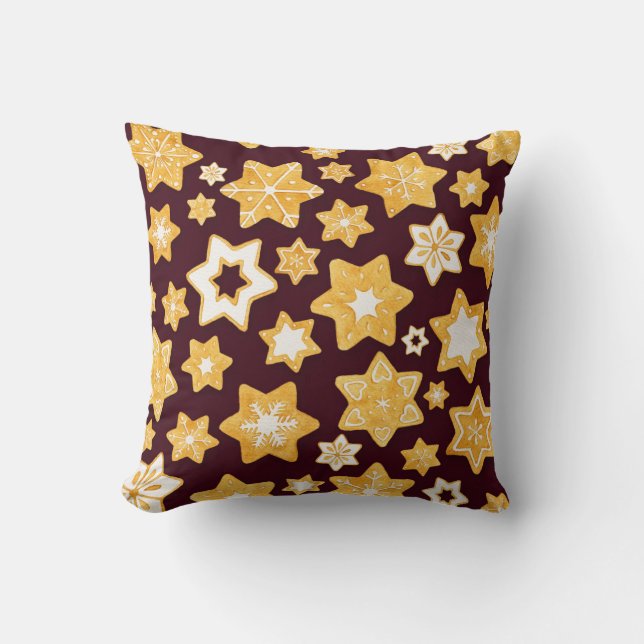 Almofada Festa de Cookie de Natal com fundo de Borgonha (Frente)