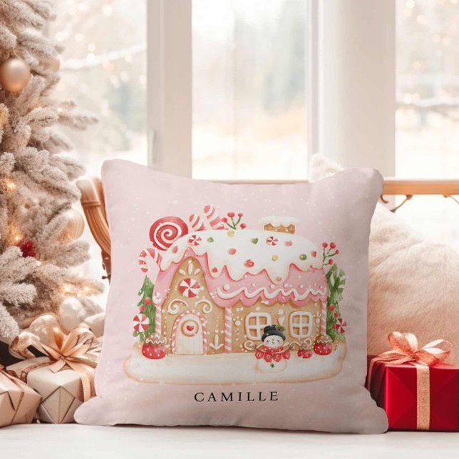Almofada Festa de Natal da Casa de Pão Gingerido (Kids Christmas Personalized Decorative Pillow)