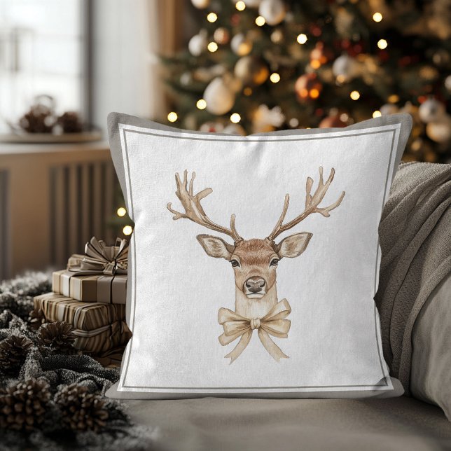 Almofada Festa de Natal dos Veados  (Deer with Bow Country Christmas Pillow)