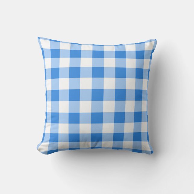 Almofada Festa de Padrão Xadrez Azul e Branco Gingham (Frente)