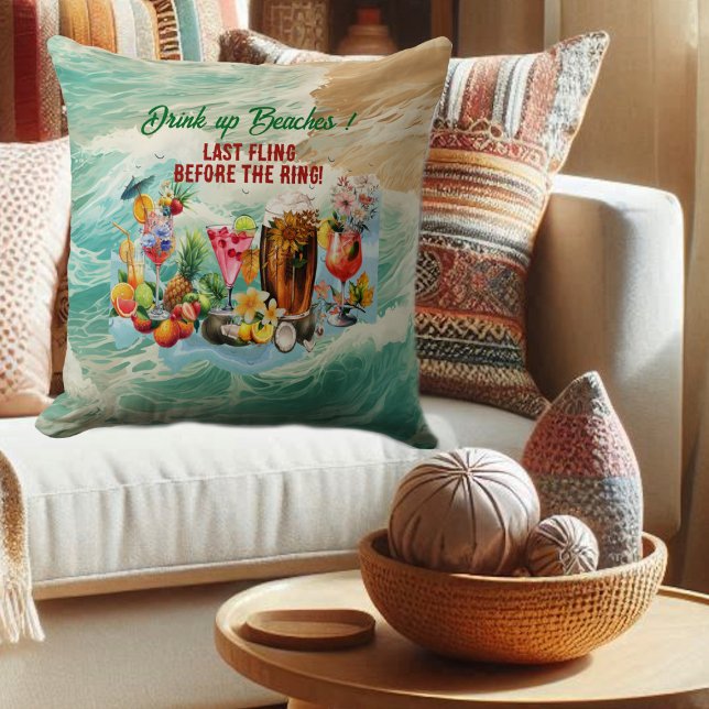 Almofada Festa de solteira de Frutas de Cocktails de praia  (Tropical Beach Cocktails Fruits Bachelorette Party Throw Pillow)