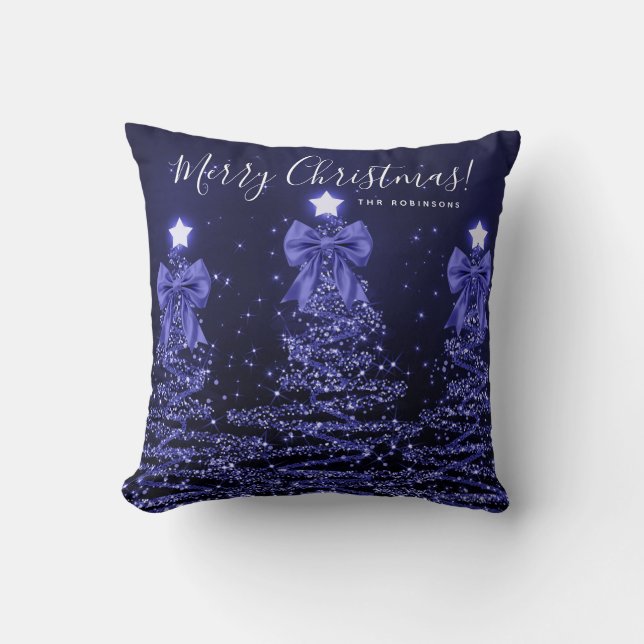 Almofada Festive Holiday Navy Christmas Trees Name  (Frente)