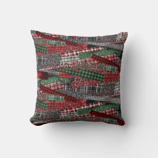 Almofada Festive Patchwork Plaid & Glitter Holiday Accent