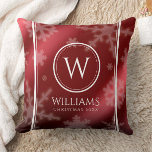 Almofada Festive Red Foil Snowflakes Monogram Name