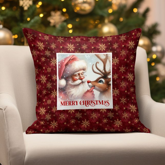 Almofada Festive Santa and Rudolph Christmas Pillow Home   (Festive Santa and Rudolph Christmas Pillow Home Gift

)