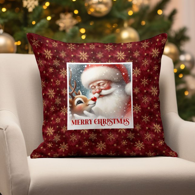 Almofada Festive Santa and Rudolph Christmas Throw Pillow  (Festive Santa and Rudolph Christmas Throw Pillow Gift

)