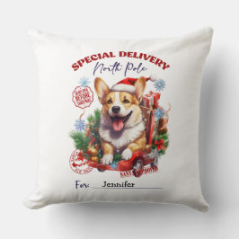 Almofada Festive Whimsical Corgi Christmas Throw Pillow