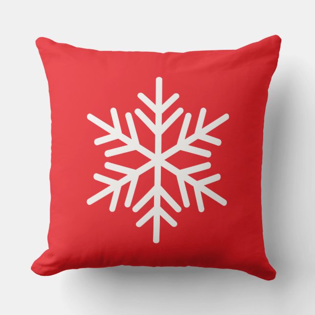 Almofada Festive White Alpine Snowflake On Christmas Red (Frente)