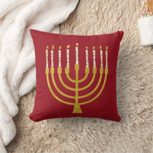 Almofada Festivo Menorah Hanukkah Celestial Velas Vermelhas
