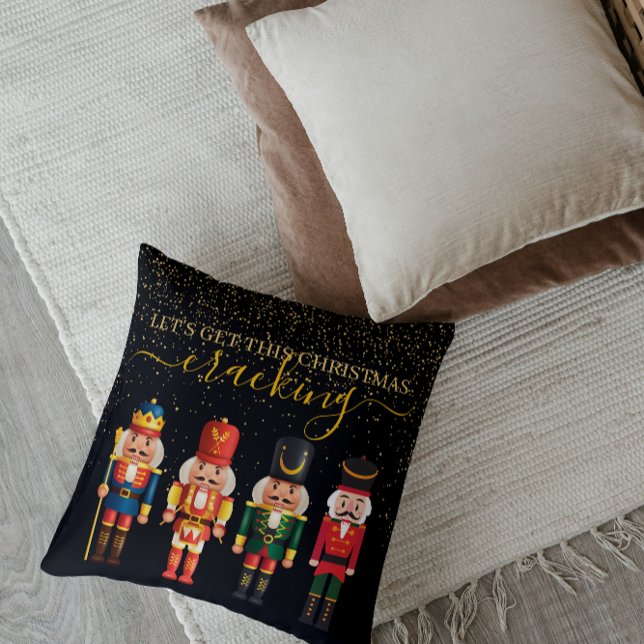 Almofada Festivo Moderno Xmas Black Cute Nutcracker (Criador carregado)
